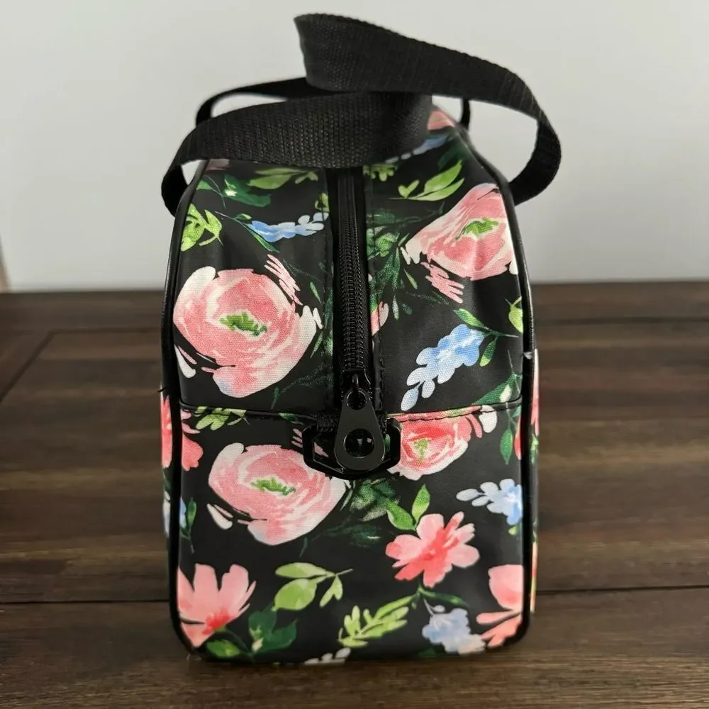 Nicole Miller Black Multicolor Floral Travel Case Cosmetics and Toiletry Bag